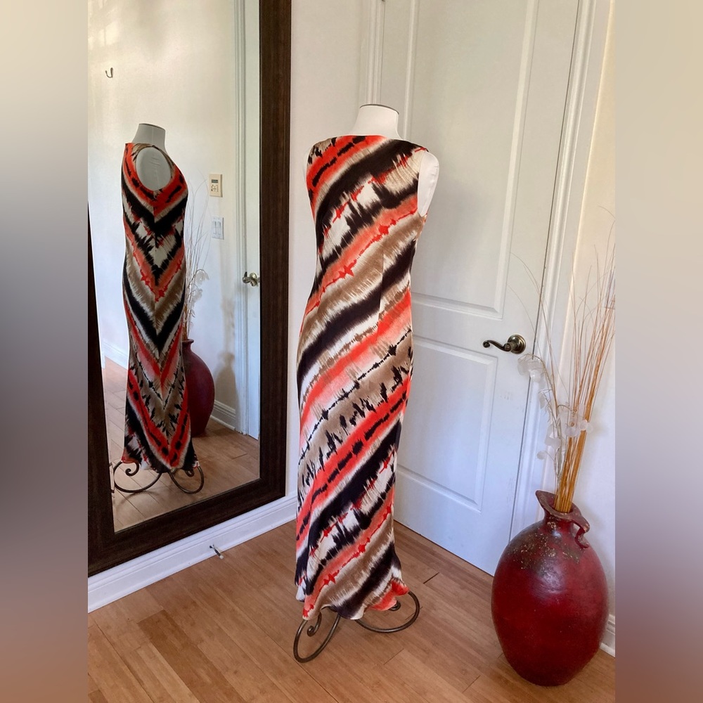 Liz Claiborne Brown & Multi Color V-neck Sleeveless Maxi Dress - Picture 4 of 7